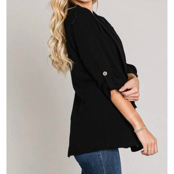 NEW ALLIE ROSE linen roll sleeve jacket in black - Picture 3 of 3